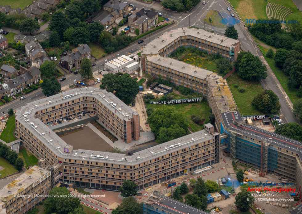Park Hill Flats development Sheffield latest aerial photos 360 Photo Survey